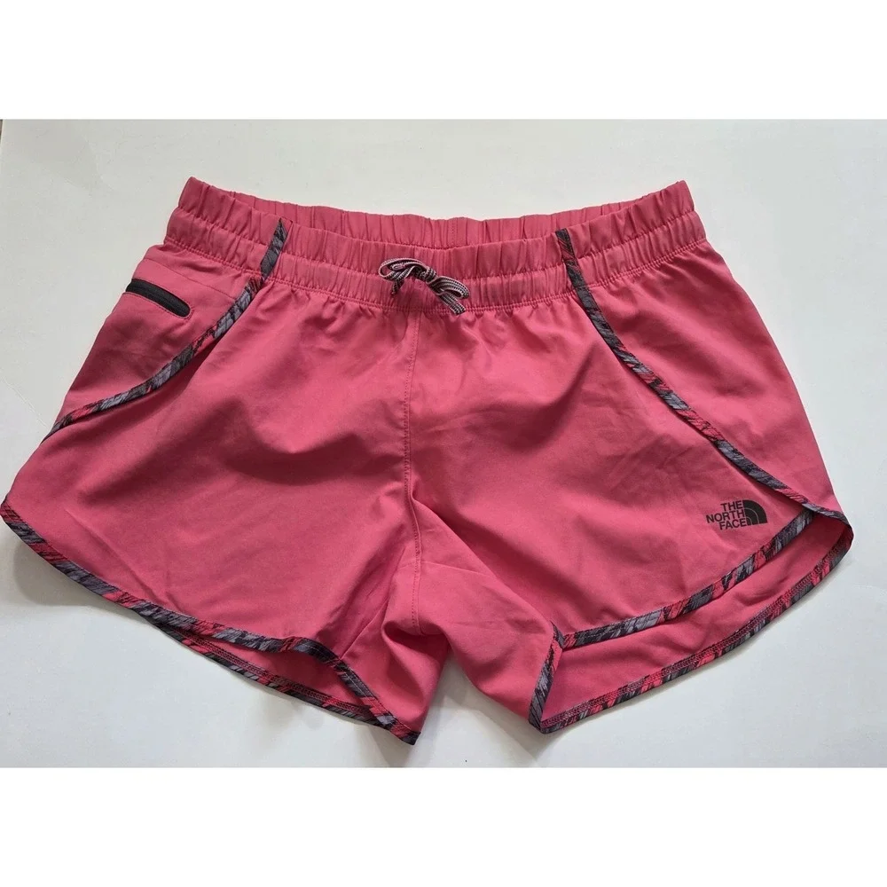 The North Face Running Active‎ Shorts Pink Coral Mesh Zipper Pocket Women's L
